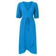 thumbnail image 3 of Gibobby Vestido Mujer Casual de Playa Verano Primavera y verano Nuevas mujeres europeas y Temperamento Color Sexy Slit Puff Sleeve Tie Dress(Azul,XL), 3 of 4