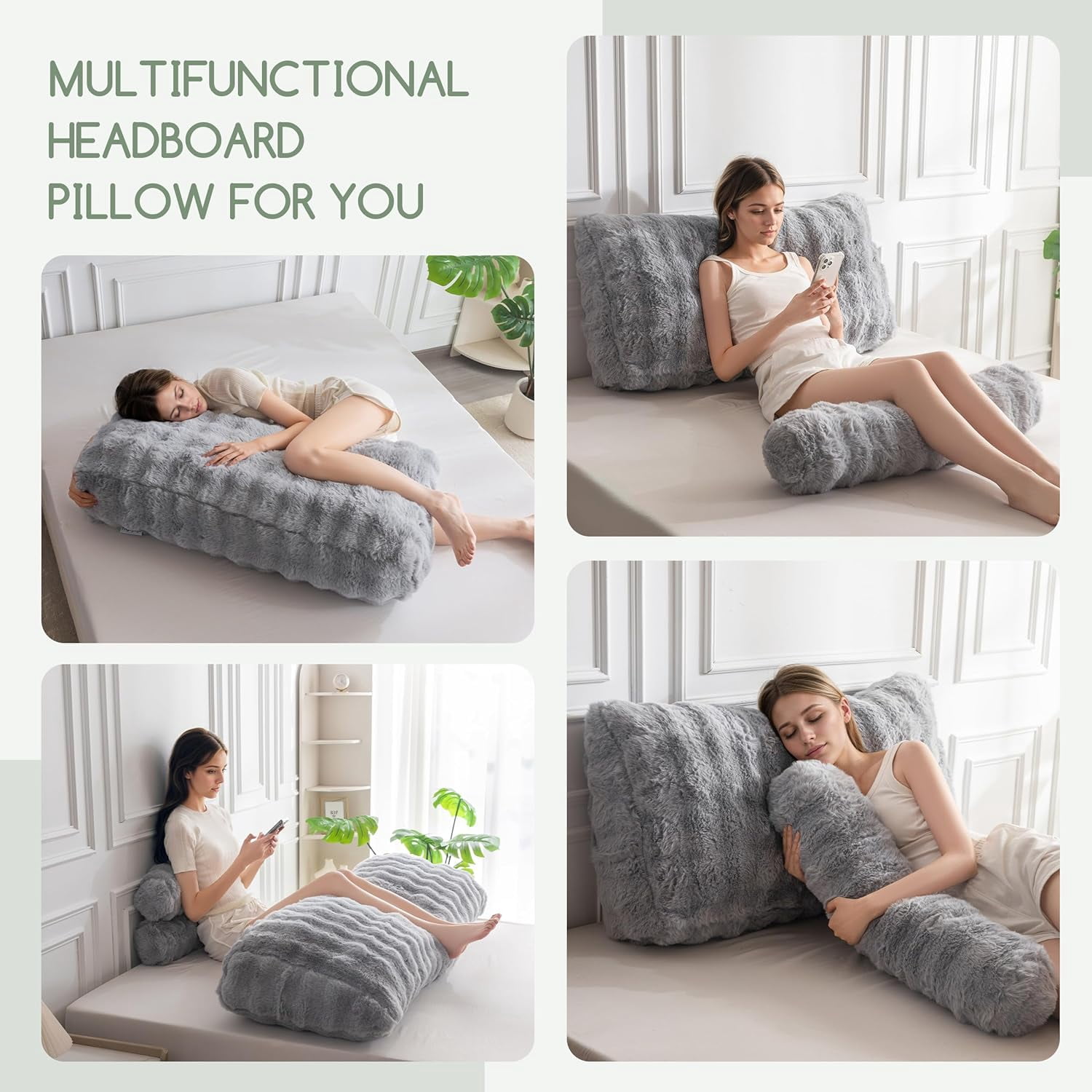 Headboard Pillow Twin,Ultra-Soft Wedge Pillow with a Cylindrical Neck Pillow,Memory Foam Filling,Back Support Pillows for Bed Sitting Up, Reading & Working, Removable Cover, 39.4"x19.7"