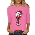 thumbnail image 1 of Pisexur T-Shirts de Noël pour Femmes Décontractés pour les Fêtes, Blouses Imprimées Verre de Vin Rouge, Col Rond, Manches 3/4, Chandails Mode d'Automne, 1 of 4