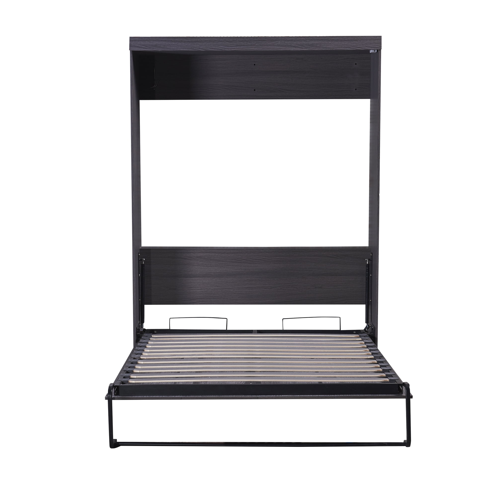 Euroco Wood Full Size Murphy Wall Bed with Wardrobe and Drawers for Living Room, Moveable Wardrobe and Drawers, Space-Saving & Easy Open and Close, Gray