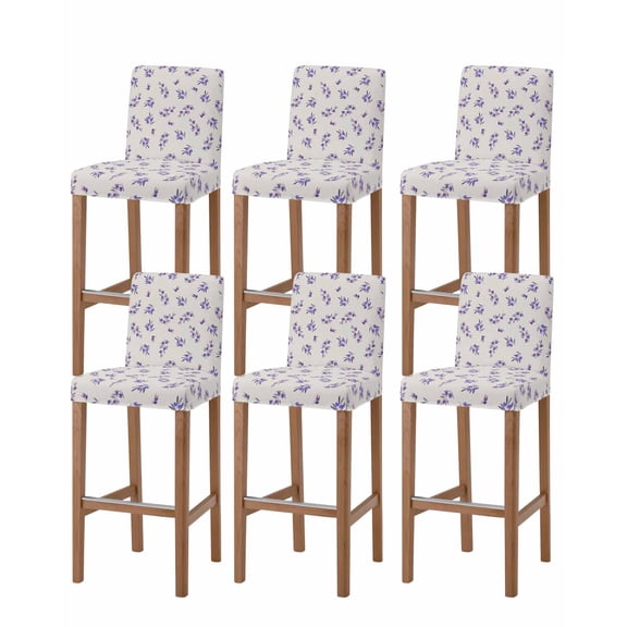 Purple Olive Leaves Bar Stool Covers Set of 6, Spring Pastoral Branches Plants Beige Stretch Bar Chair Covers with Backs, Removable Pub Counter Height Chair Cover for Kitchen Dining Room Cafe