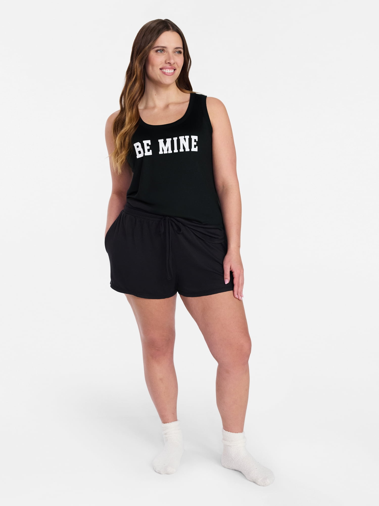 Joyspun Women's Cozy Lounge Collection Hacci Knit Tank Top and Shorts Pajama Set, 2-Piece, Sizes XS-3X
