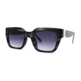 thumbnail image 3 of Womens Thick Horn Rim Luxury Fashion Rectangular Sunglasses Green Tortoise Smoke, 3 of 4