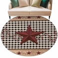 thumbnail image 2 of Western Texas Star Washable Round Area Rug 7 ft, Vintage Red Star Berry Black Plaid, Soft Non Slip Rugs Stain Repellent Indoor Felt Carpet for Living Dining Room Bedroom Home Office, 2 of 9