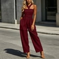 thumbnail image 5 of Women's Halter Jumpsuit, Solid Color Sleeveless With Zipper Pocket, Elastic Waist One-Piece Pants For Summer Vacation Wine 2XL, 5 of 6