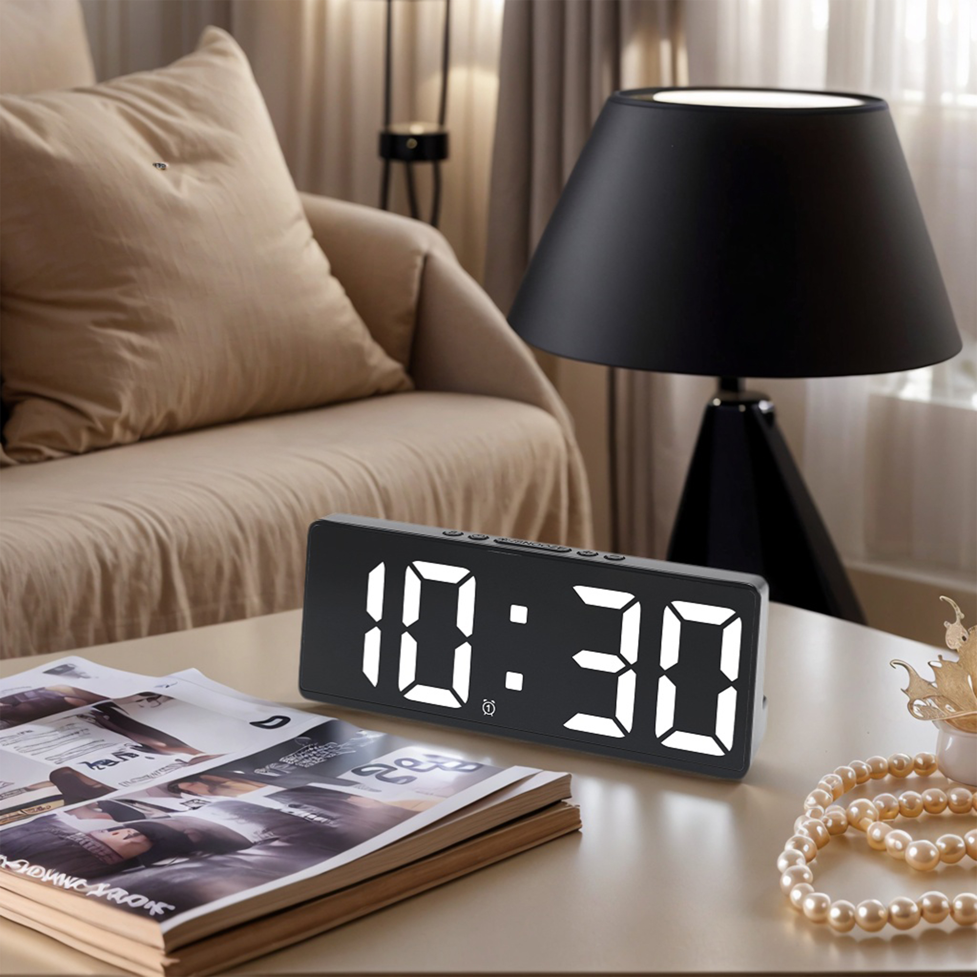 Unique Bargains Alarm Clock Black Housing and White Light 6.1"L x 0.9"W x 2.5"H