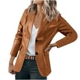 thumbnail image 2 of Tejiojio Coats Plus Size Clearance Women's Fashion Casual Lapel Collar Button Pocket Temperament Motorcycle Jacket Leather Jacket Coat, 2 of 8