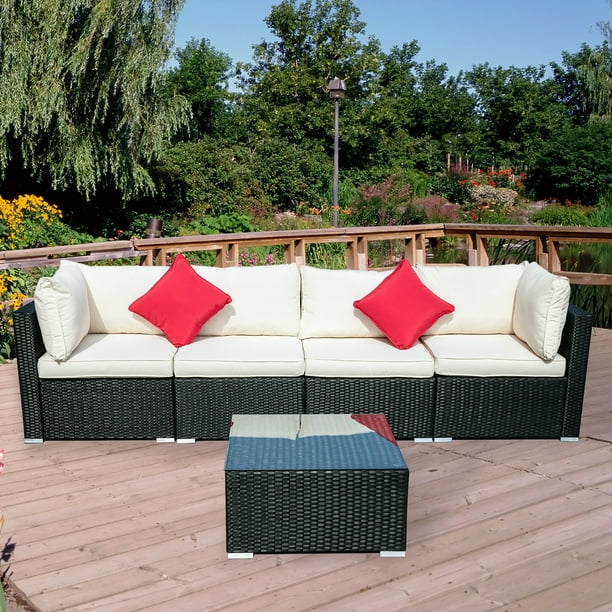 Ainfox 5 Pieces Outdoor Patio Furniture sets Steel Frame PE Rattan