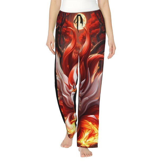 Balery Red Leaf Flame Fox Pantalones de pijama para mujer, pijamas ultraligeros, pantalones de estar por casa-XX-Large