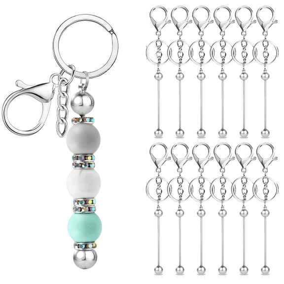 12 Pcs Beadable Keychains Bars Bulk Blank Beaded Metal Keychain for Craft DIY Gift