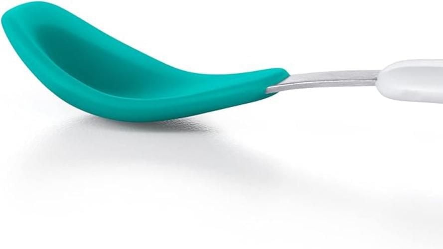 OXO Tot - On-The-Go Feeding Spoon with Travel Case - Soft Silicone Edge on Spoon - Baby Toddler Feeding Utensils - Teal