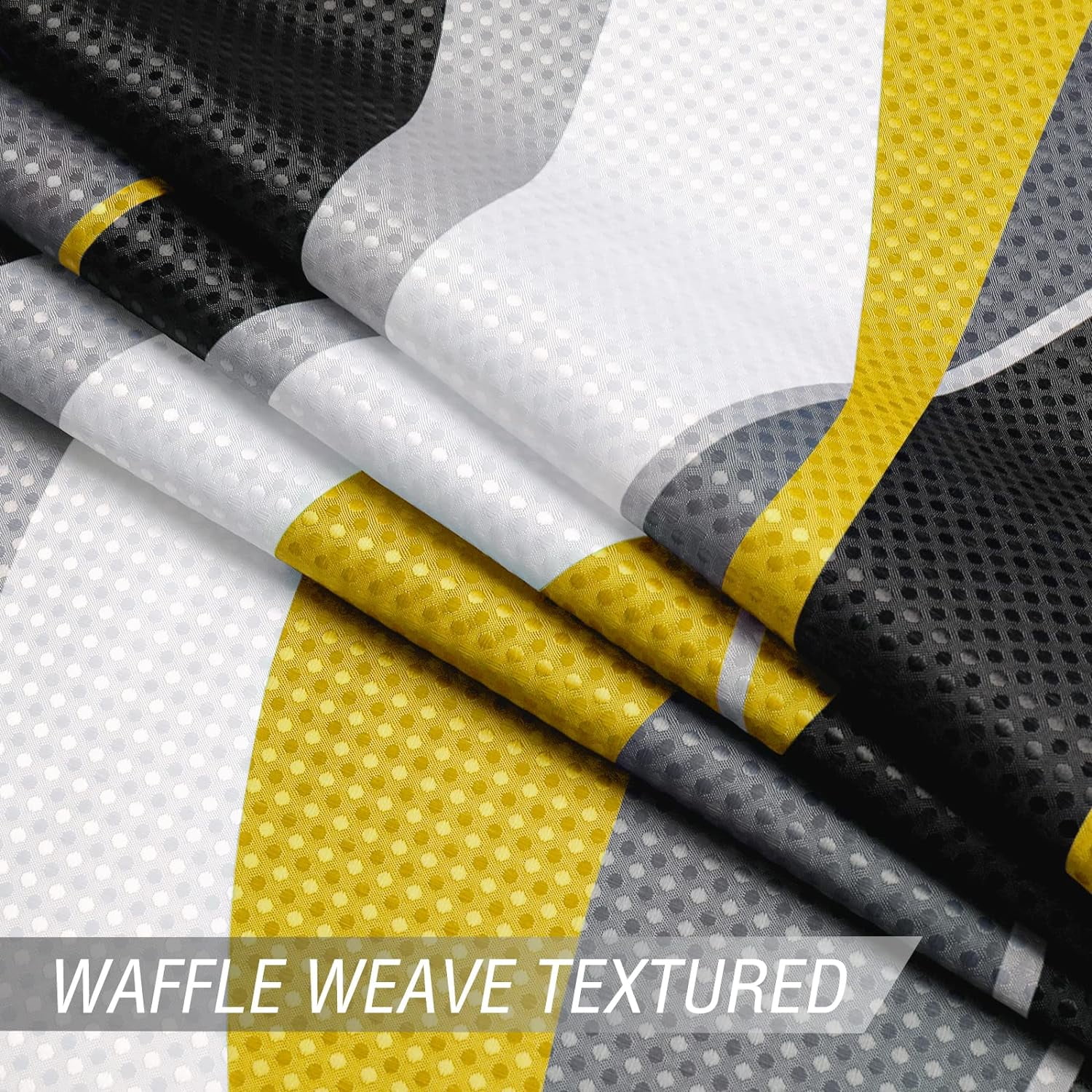 Black and Yellow Shower Curtain, Abstract Modern Grey and Yellow Bathroom Decor Accessories, Waffle Weave Textured Fabric Shower Curtain Set with Hooks, 72x72