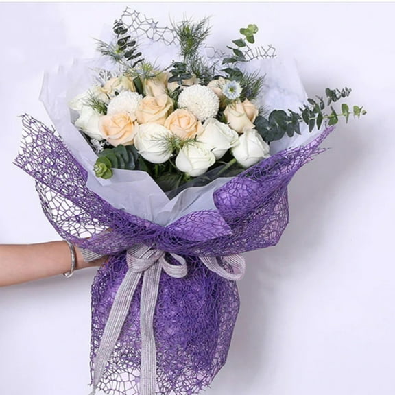 SeekLGT Floral Mesh Bouquet Wrapping Paper 23x26 Inch Net Lace Flower Wrap for Valentine Wedding Florist Supplies Rose Packaging Gift