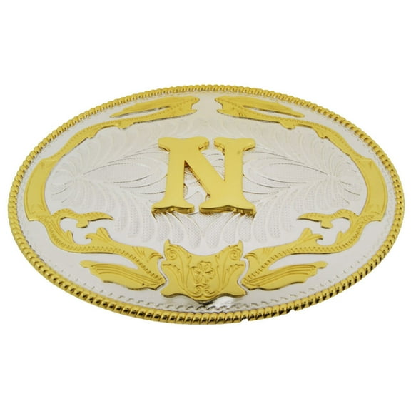 Big Initial N Letter Alphabet Belt Buckle Western Cowboy Rodeo Gold Silver Metal