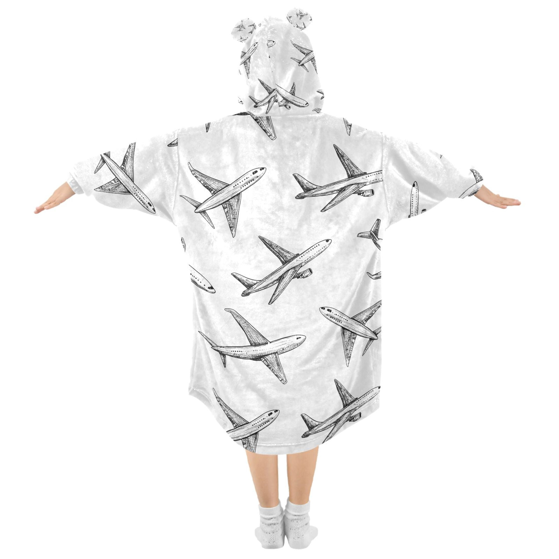 joogoo Blanket Hoodie for Airplane Retro Oversize Sweatshirt 3-14 YR L