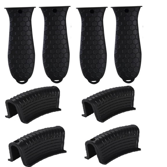8-Piece Silicone Hot Handle Holder Set for Cast Iron Skillets and Pots, Textured Black Grip Covers