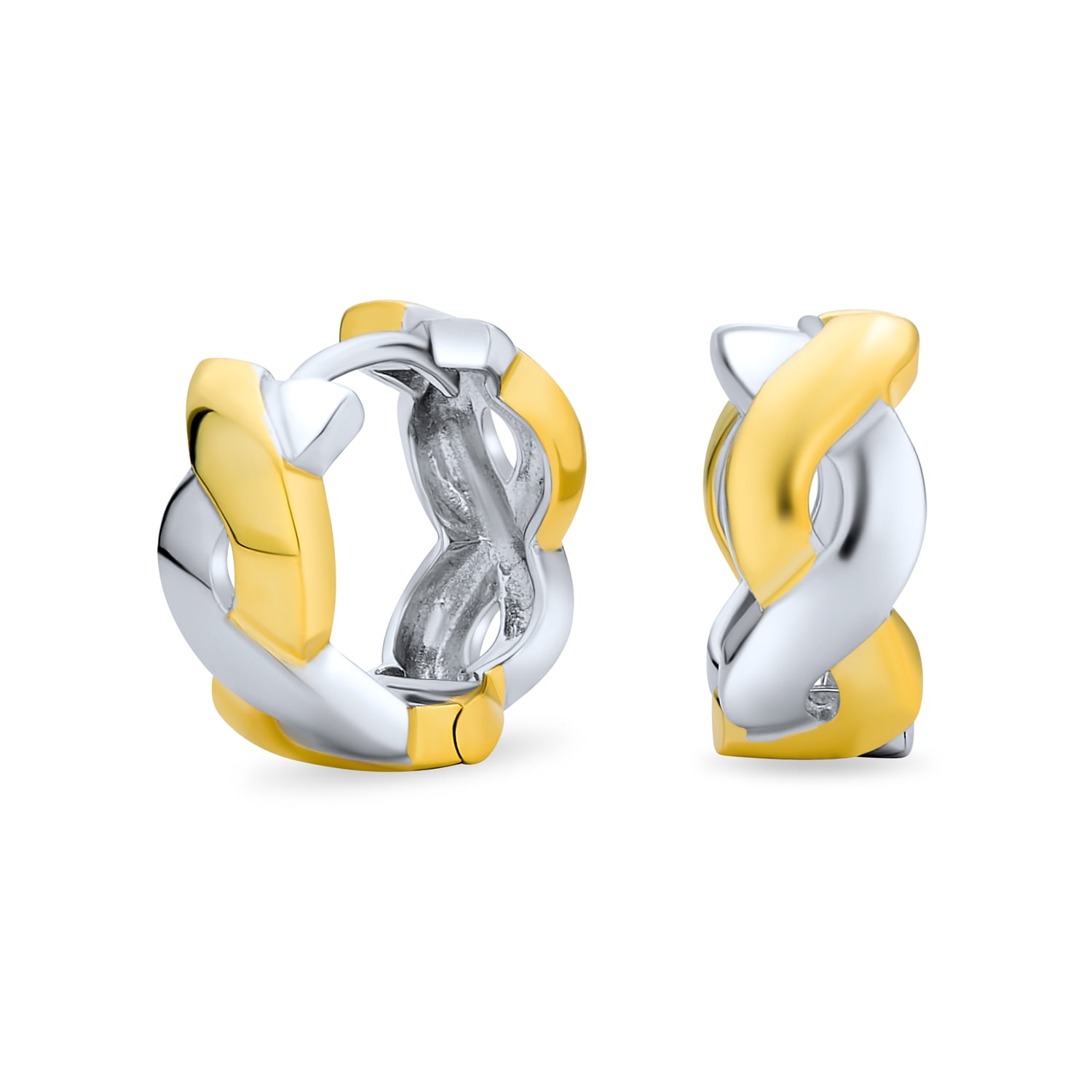 18K Gold over 925 Silver Two-Tone Rose Half-Hoop Earrings 18K Gold over 925 Silver Two-Tone Rose Half-Hoop Earrings