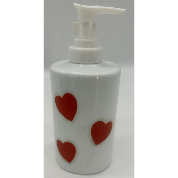 Soap Dispenser - White Porcelain Decorated (Red Hearts)