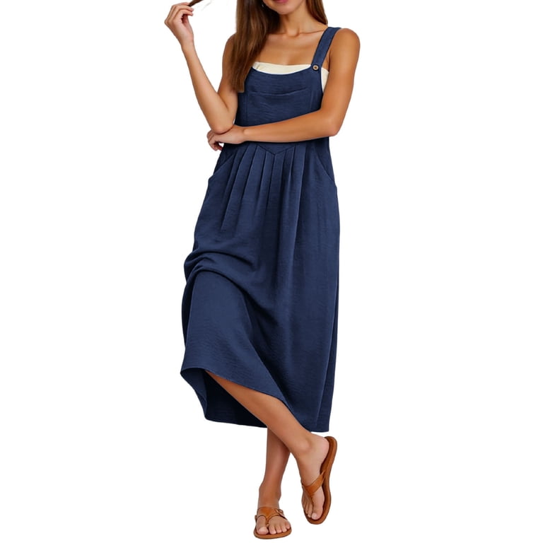 Women's Casual Denim Overall Dress Sleeveless Flowy Baggy Jumper Short  Dresses for Women Summer Dress - Walmart.com
