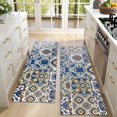 thumbnail image 4 of Kitchen Rugs Sets Of 2,Blue Ethnic Geometric Patchwork Pattern Anti Fatigue Kitchen Mat Rugs Non Slip Washable,Decorative Kitchen Floor Mats for Kitchen,Sink,Laundry,17"X47", 4 of 5