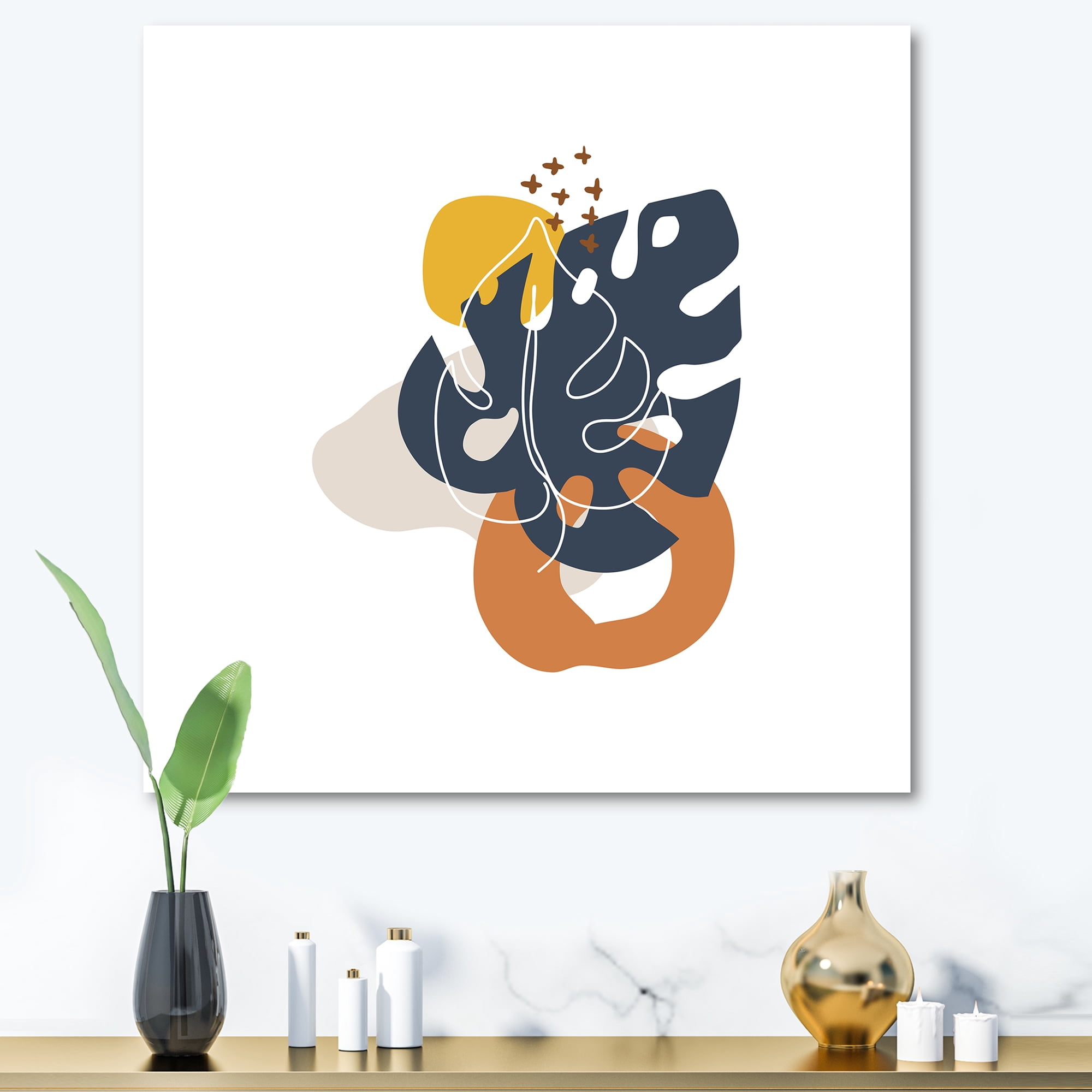 Designart ' Abstract Minimal Shapes Under Flowers IX ' Modern Canvas Wall Art Print