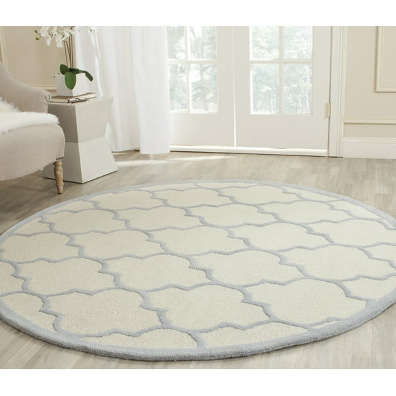 SAFAVIEH Cambridge Kevin Geometric Wool Area Rug, Ivory/Light Blue, 6' x 6' Round