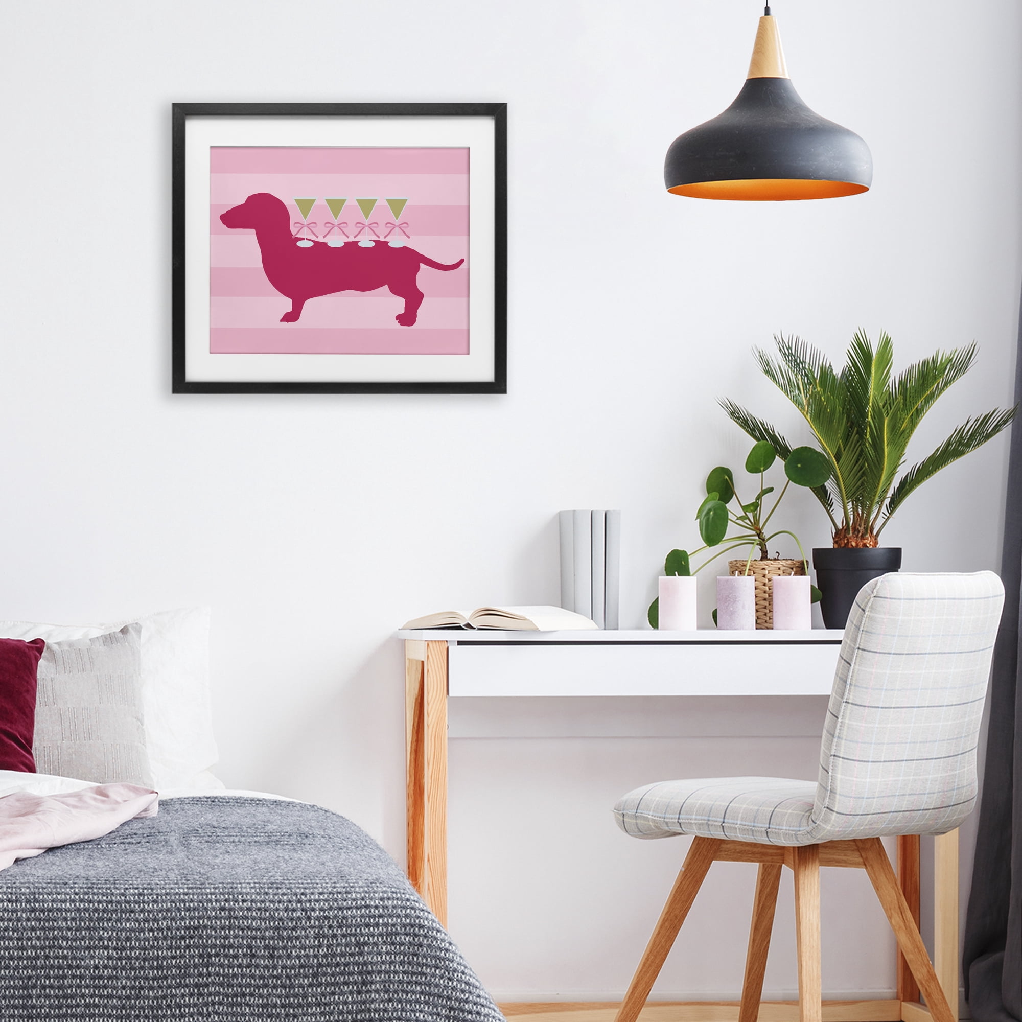 Stupell Industries Pink Dachshund With Martinis Black Framed Print Under Glass, design by Lil' Rue