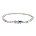 thumbnail image 2 of AFFY 14K White Gold over Silver Colourful Rainbow Baguette Multi Color Gemstone Tennis Bracelet for Women-7.25IN, 2 of 5