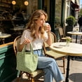 thumbnail image 6 of Tanyzvel Women Gingham Canvas Tote Bag, Reusable Shopping Shoulder Bag, Lightweight Plaid Handbag for School Work Outdoor Daily Use, 6 of 6