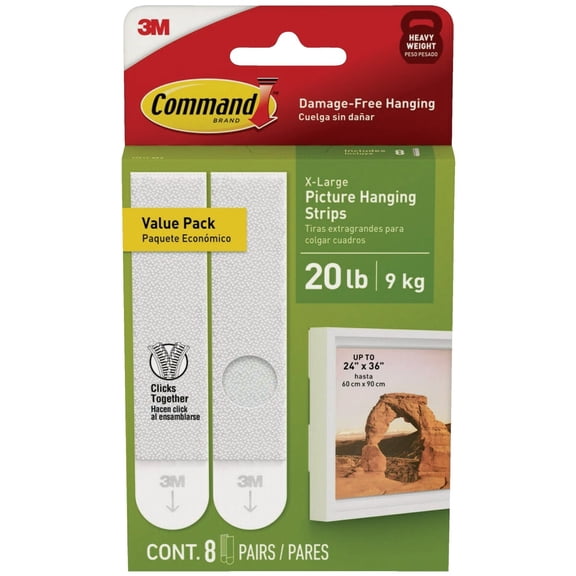 Command Picture Hanging Strips Heavy-Duty - 20 Lb Max, 8 Pairs, White
