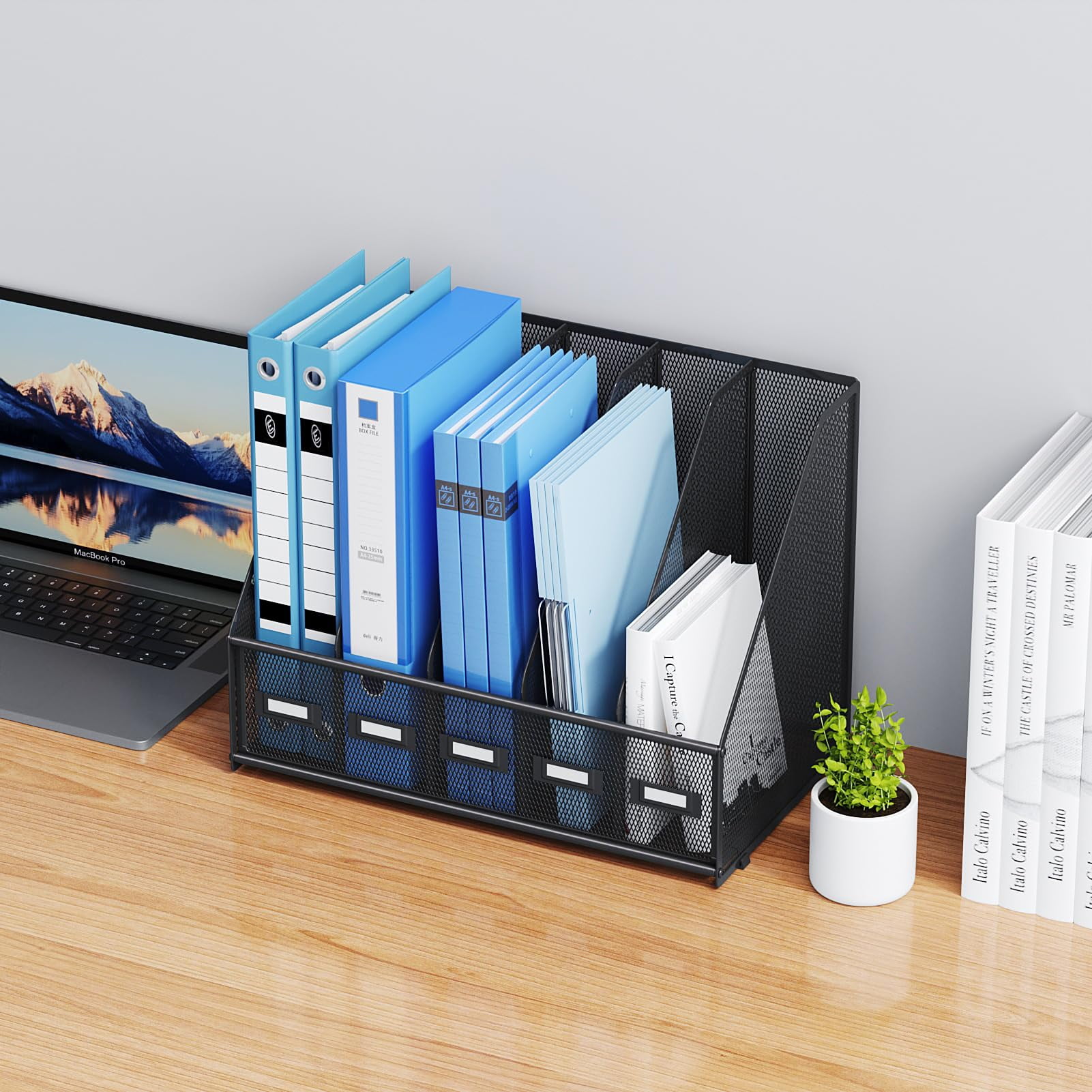 Marbrasse File Organizer for Desk,Desk File Organizer with 5 Vertical Compartments Mesh Magazine File Holder for Office Home
