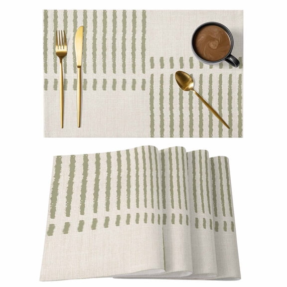 Sage Green Lines Placemats Set of 6 Sketch Linear Blocks Place Mats Table Mats Kitchen Dining Home Outdoor Party Table Decoration