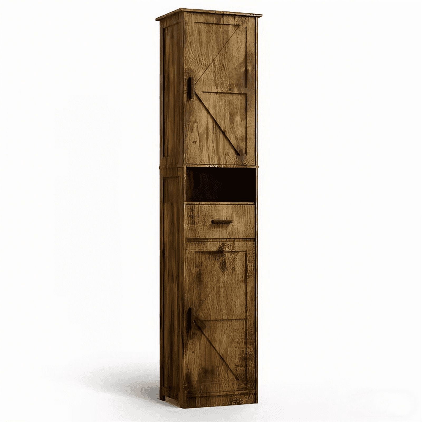 69"H Bathroom Storage Cabinet,Narrow Floor Cabinet with 2 Barn Doors, 1 Drawer & Adjustable Shelves