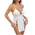 thumbnail image 2 of uublik Womens Pajama Dress V Neck Nightwear Sleepwear Lingerie Chemise Mini Nightgown White, 2 of 6