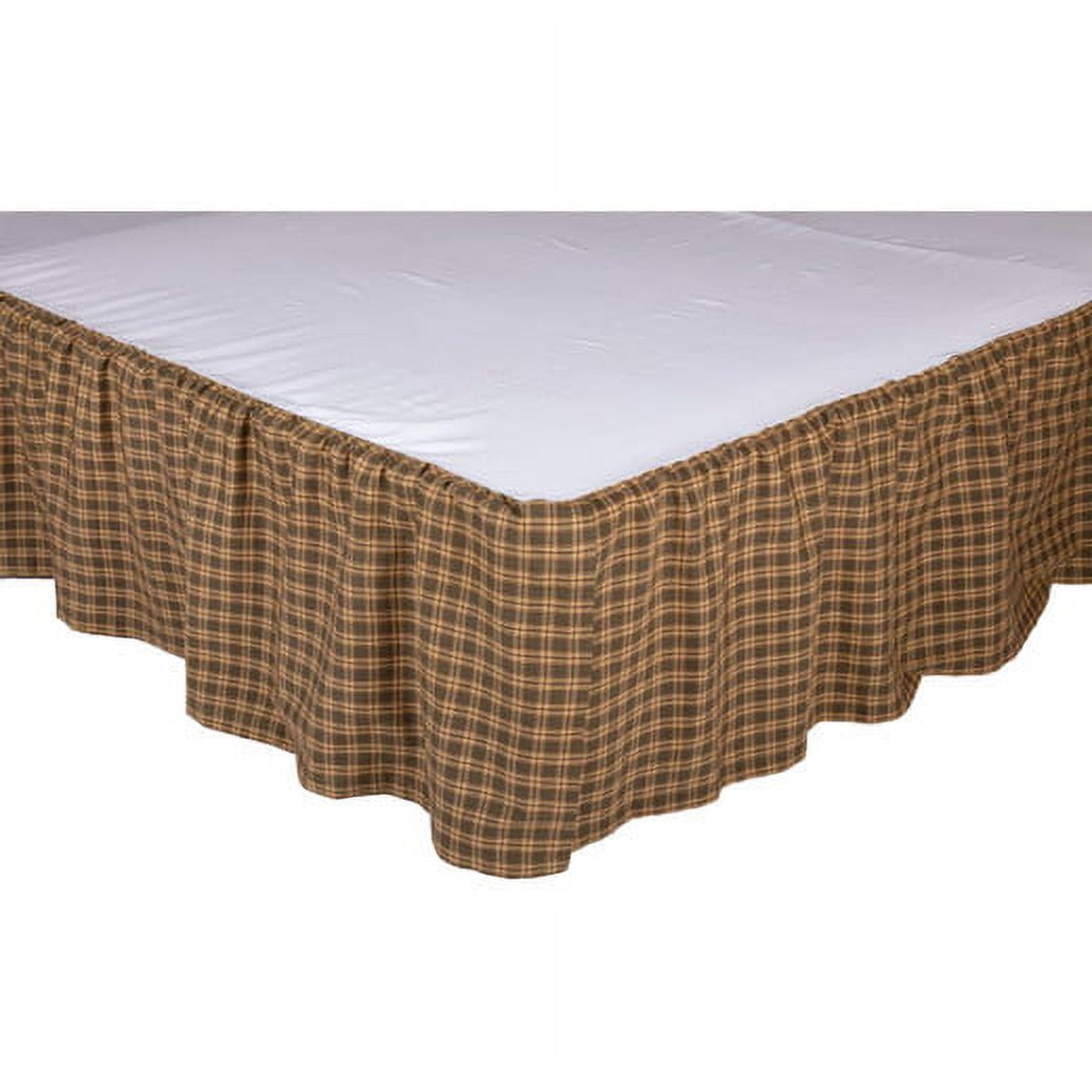 VHC Brands Ridge Plaid Cotton Rustic Split Corners Gathered Queen Bed Skirt, Cedar Green