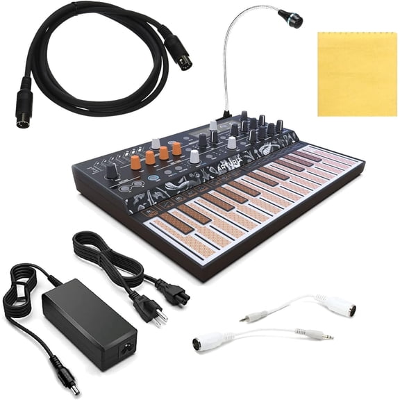 Arturia MICROFREAK Synthesizer Keyboard BUNDLE with Arturia Gooseneck Mic, 6ft Pig Hog MIDI Cable, Power Adapter, 2X MIDI Adapters & Polishing Cloth
