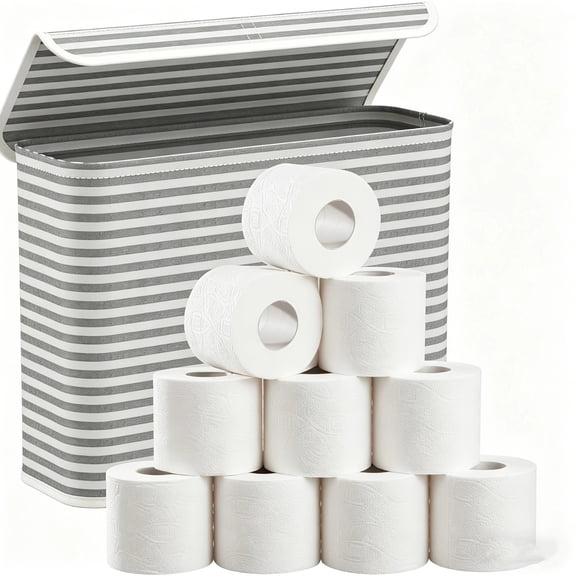 Flip Top Dustproof Storage Box, Clear Center Transparent Container, 17.3x5.9x13 Inch Toilet Paper Organizer, for Bulk Jumbo Roll Tissue Storage Bathroom Laundry Room Gray