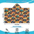 thumbnail image 2 of Orange Colorful Monster Cartoon Trucks Pattern Hooded Bath Towel，50"x30" for Ages 3 To 12 Kids, Quick Dry Lightweight Soft Microfiber Hood Beach Towel Cover Up for Kids, 2 of 7
