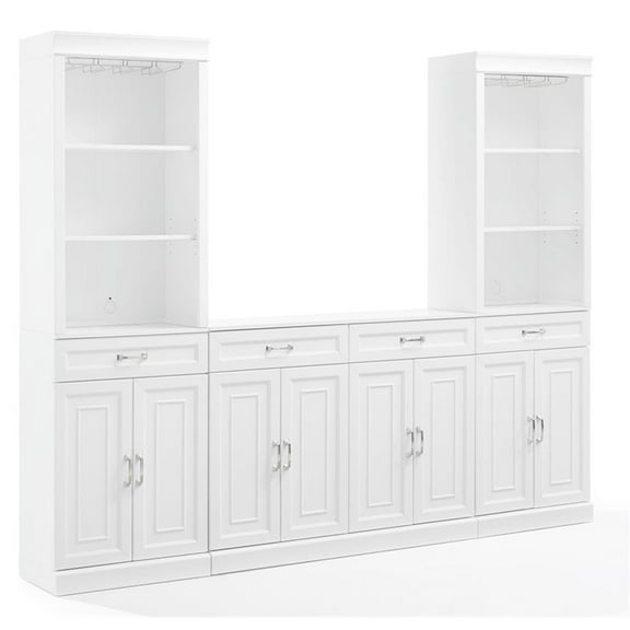 Pemberly Row 3-PC Wood/Metal Sideboard And Bar Cabinet Set in White