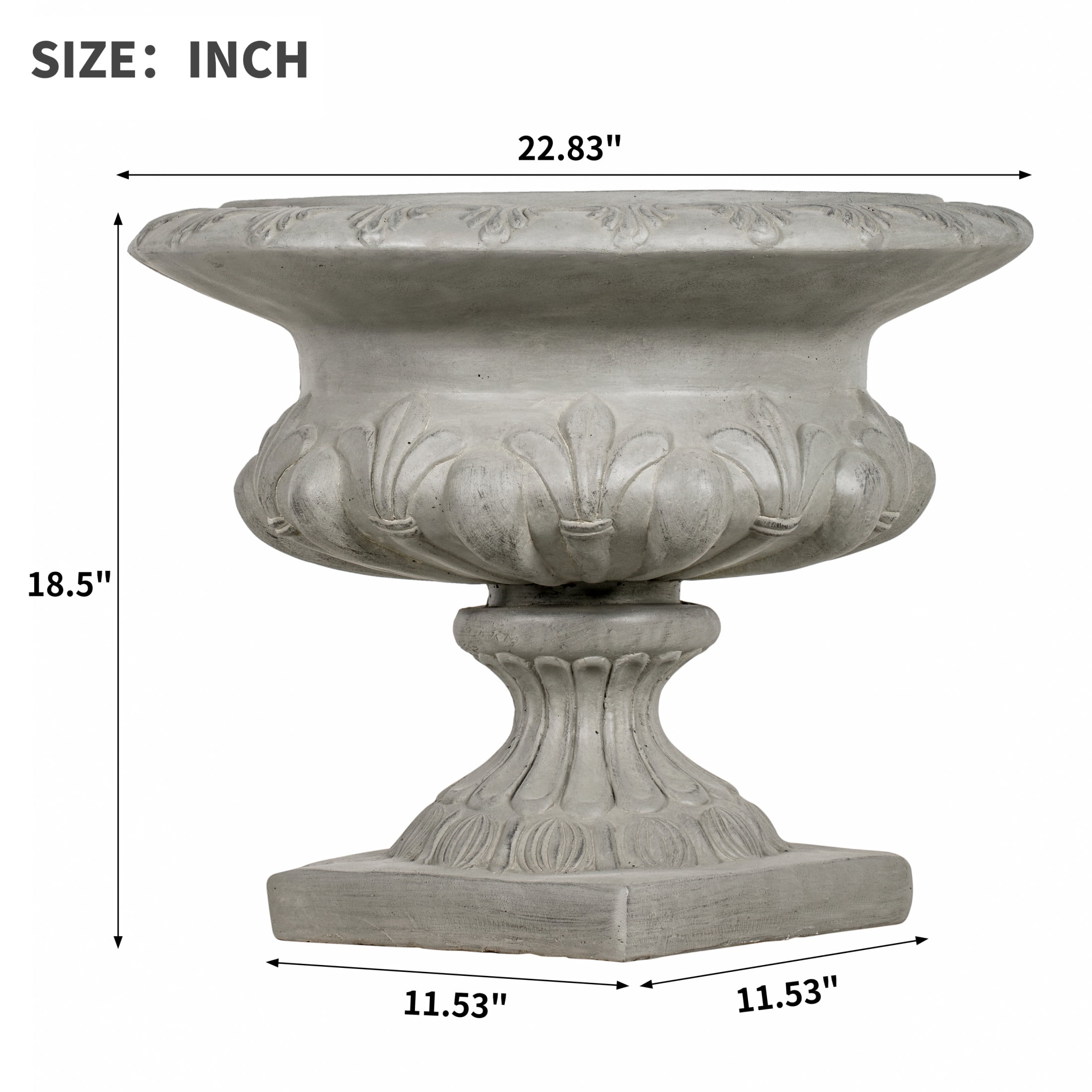 Christopher Knight Home 18.5" Outdoor MGO Vintage Wide Floral Carved Pedestal Flower Pot, Gray