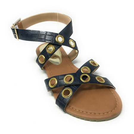 

Victoria K Women s Eyelets Grommet Criss Cross Faux Snake Skin Strap Sandals