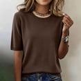 thumbnail image 2 of Short Sleeve Sweater for Women Lightweight Crew Neck Sweatshirt Business Casual Tops Spring Summer Soft Pullover, L, 2 of 8