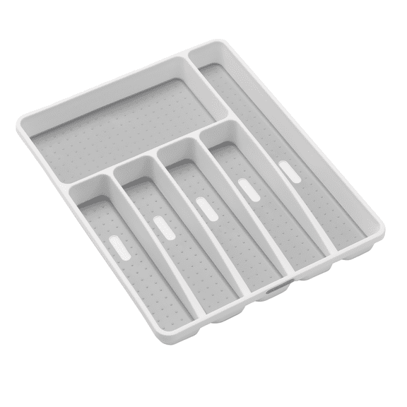 madesmart Silverware Tray, 6 Compartment Flatware Organizer for Forks, Knives & Spoons, Non Slip, Soft Grip Lining, Durable Drawer Organizer, White