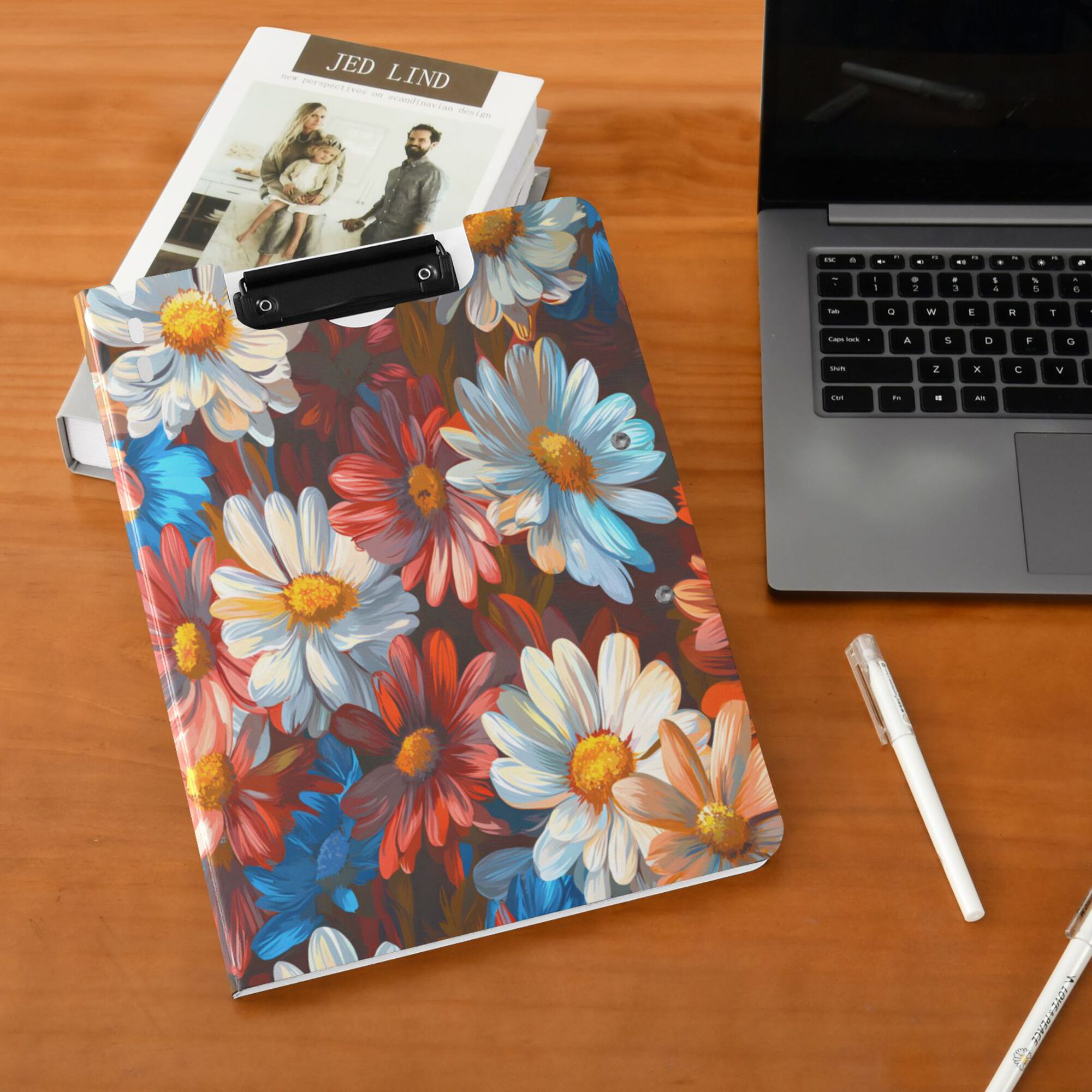 FORMRS A4 Clipboard Folder with Pen Holder Horizontal Foldable School Office Binder, Vibrant Floral