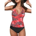 thumbnail image 2 of Mycoco Women's Halter Tankini Top Open Back V Neck Swim Top Tummy Control Bathing Suit Red Floral US10, 2 of 6