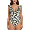 thumbnail image 2 of Goofa Soccer and Football Print Women's Ruffled One Piece Swimsuit V Neck, 2 of 7
