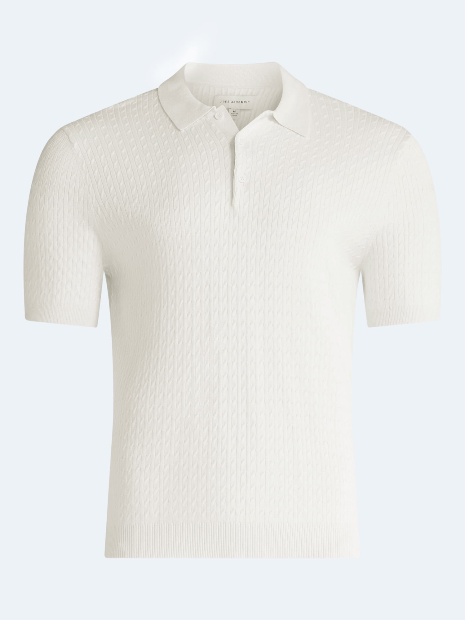 Free Assembly Men's Cozy Yarn Cable Knit Polo Sweater with Short Sleeves, Sizes XS-3XL