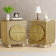 thumbnail image 2 of 23" Fluted Nightstands with Solid Wood Legs Set of 2, Modern Style Natural Bedside Table with Round Moon Handle & Storage, Mid Century Cute Night Stand for Bedroom, Side Table, End Table for Dorm, 2 of 8