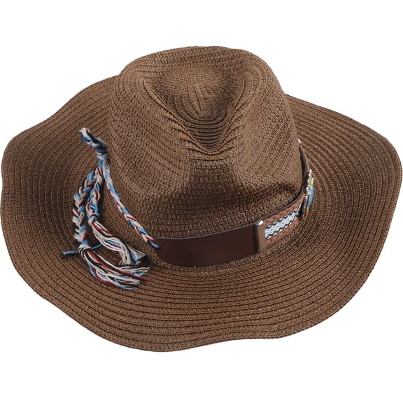 FONDOTIN cowgirl hat Cowboy Hat Brown Straw 1Set Western Themed Parties