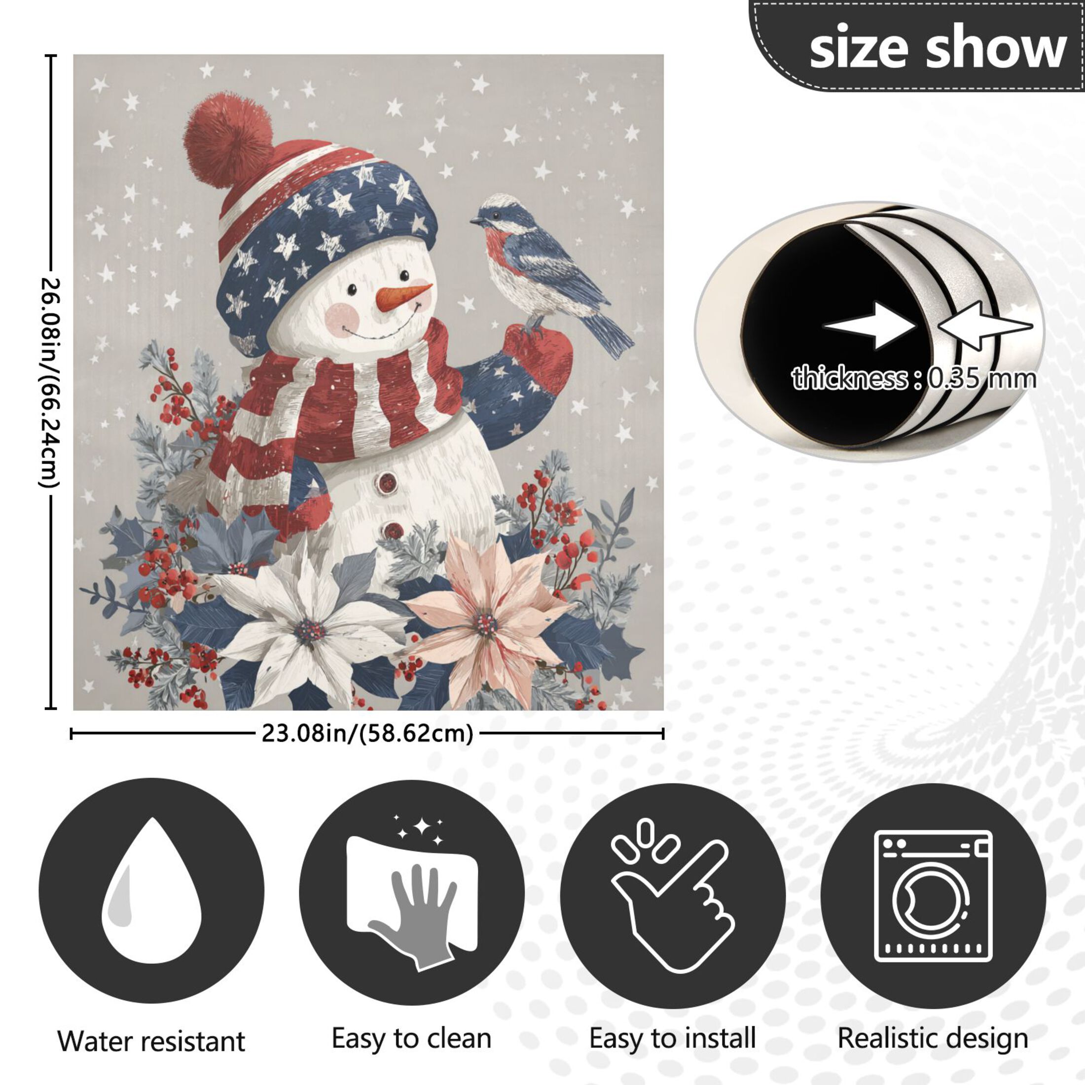 Dishwasher Magnetic Refrigerator Magnet Cover Sticker Home Decorative 23"x26" Five-star Flag Snowman